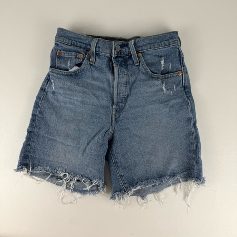 Levi's Classic 501 Blue Frayed Jean Shorts